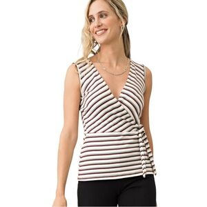 Blue Canoe Ribbed Stripes Faux Wrap Peplum Sleeveless Top NWT Womens Large